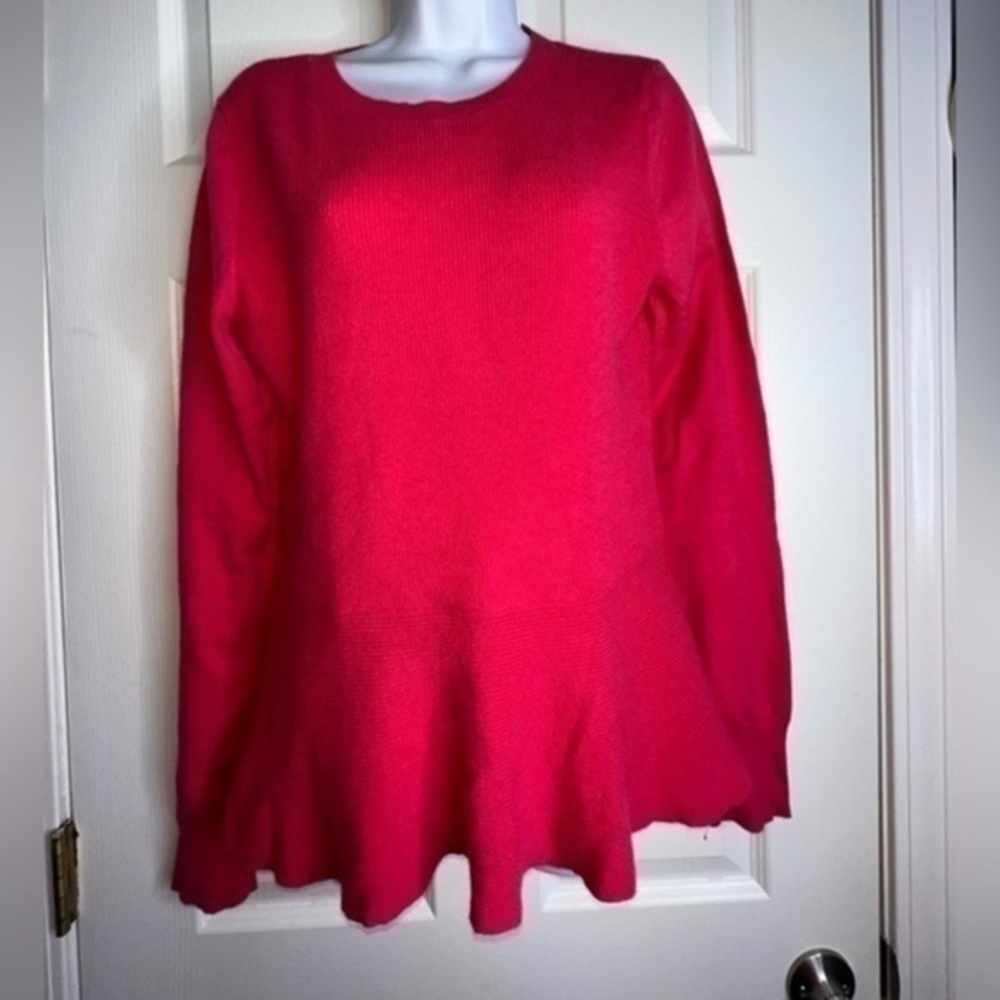Halogen Women’s Medium Hot Pink Peplum Sweater Top Rib Knit M Cotton Crewneck - Picture 7 of 13